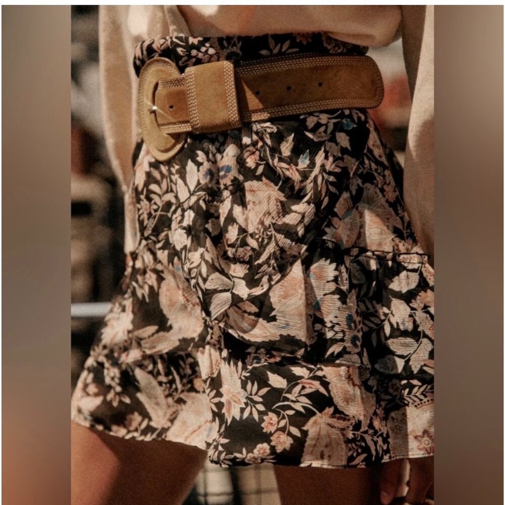 NWT Sézane Carolina Floral Black Skirt Size 46 100% Viscose Made In Portugal